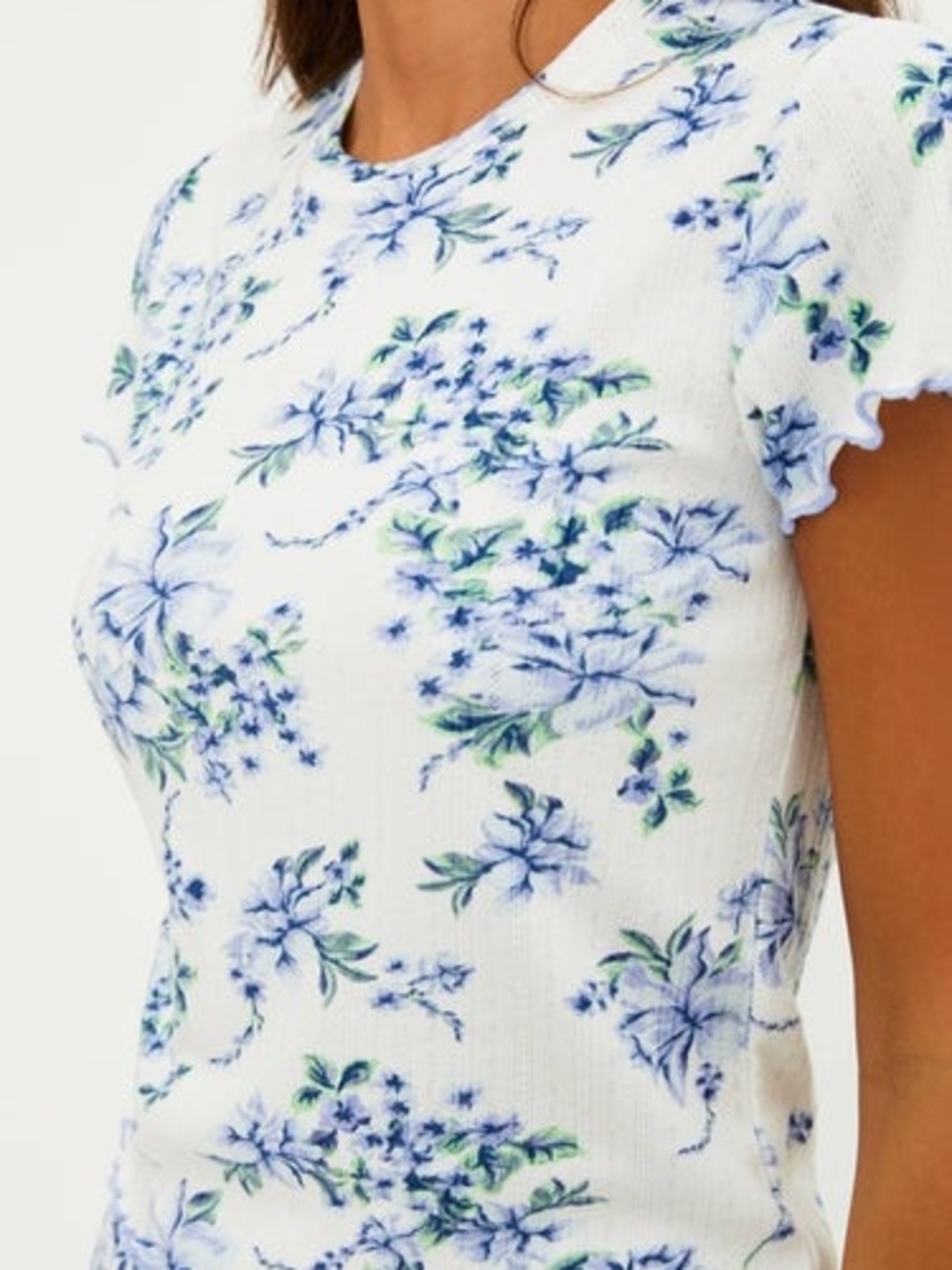 Beach Riot White Ribbed Tee with Blue & Green Floral Print